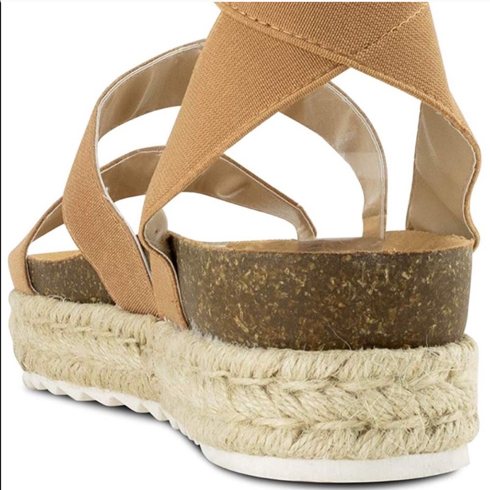 Tan Camel Espadrille Platform Two Strap Sandals - Picture 7 of 9